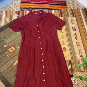 Eddie Bauer Linen Rich Burgundy Red Midi Dress